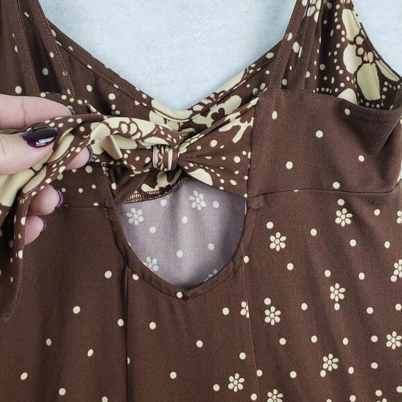 Urban Outfitters S High Slit Slip Midi Dress Brown Cream Floral Western Cowgirl - Picture 4 of 7